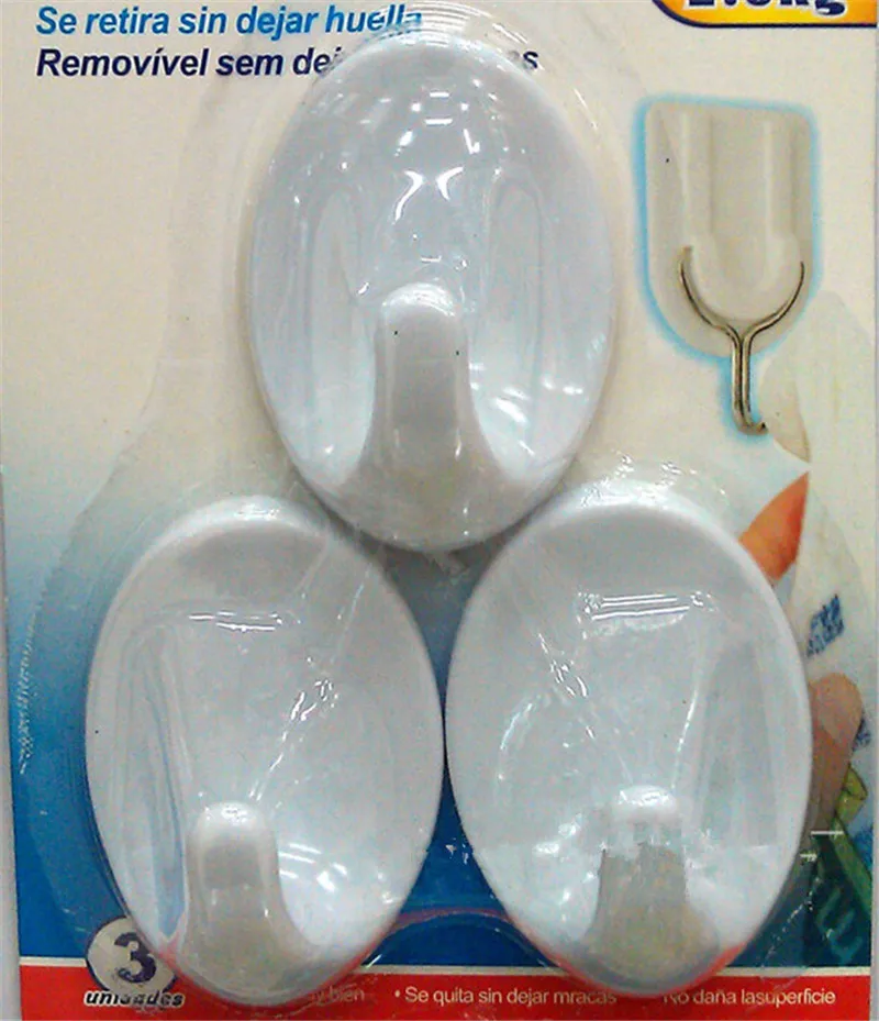3 pcs/Pack White Plastic Hook Stick Hooks Multifunction Sticky Hook