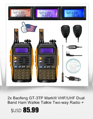 Baofeng GT-3TP Mark III комплект 1/4/8 W Dual Band 136-174/400-520 MHz дистанционного Динамик двусторонней радиосвязи с USB кабель для программирования