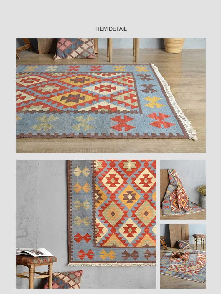 Clearance Kilim 100% wool handmade Carpet geometric Indian Rug plaid striped Modern contemporary tapestry mat design Bohemian Nordic style 6
