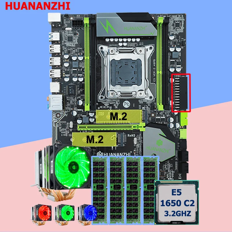 Бренд материнской платы с двойной M.2 слот HUANANZHI X79 Pro Материнская плата с Процессор Xeon E5 1650 C2 3,2 ГГц 6 труб охладитель Оперативная память 32G (4*8G)