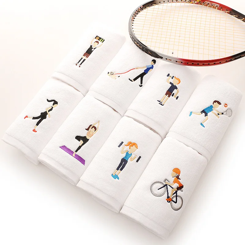 

Cartoon Embroidery Sportsman Pattern Face Towel 100% Cotton Sport Towel Pure White Strong Sweat Absorption Bath Towels 20*110cm
