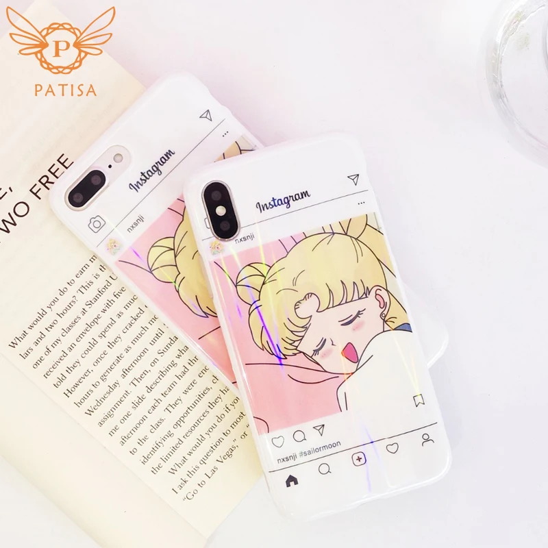 

Cartoon aurora Sailor Moon soft phone case For iPhone X case Cute Laser rainbow Pretty Cover For iPhone 6 6S 7 8 Plus XR XS Max