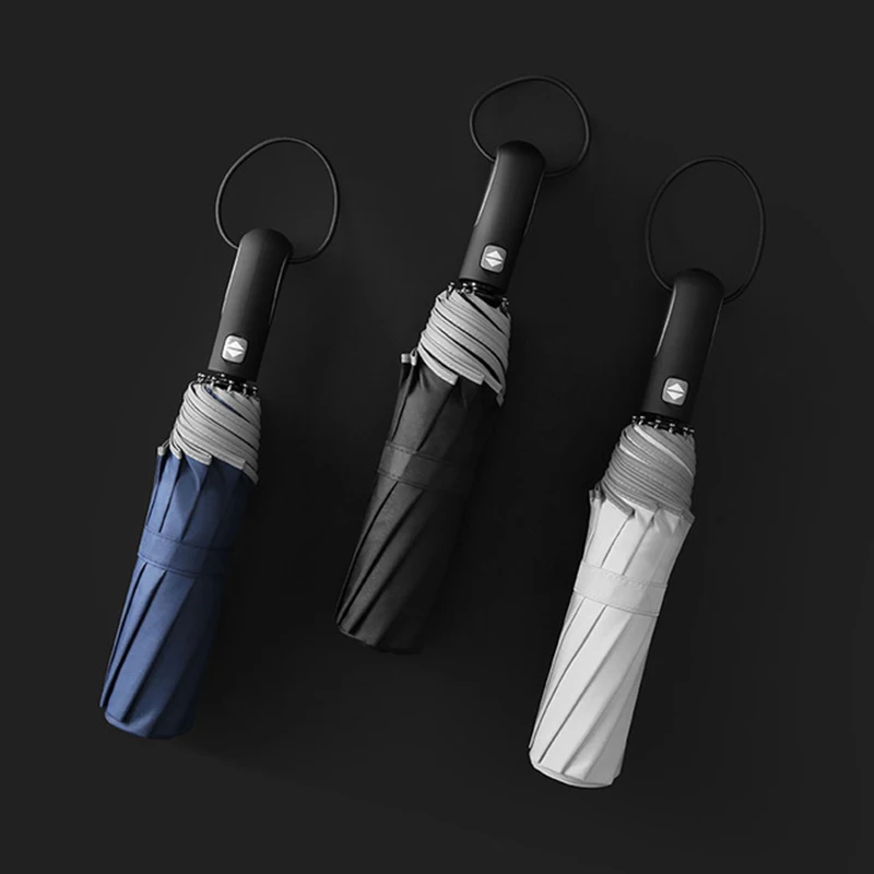 Reflective Fashion 10 Rib Windproof Men Umbrellas Automatic Folding Luxury Car Rain Umbrella Women Black Gray Parasol Outdoor