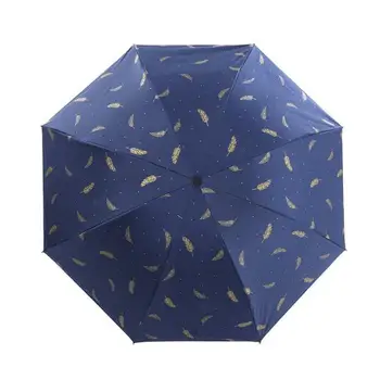 

Feather pattern women's Umbrella folding UV proof sunshade umbrellas Black coating sun Paraguas outdoor rain gear YS022