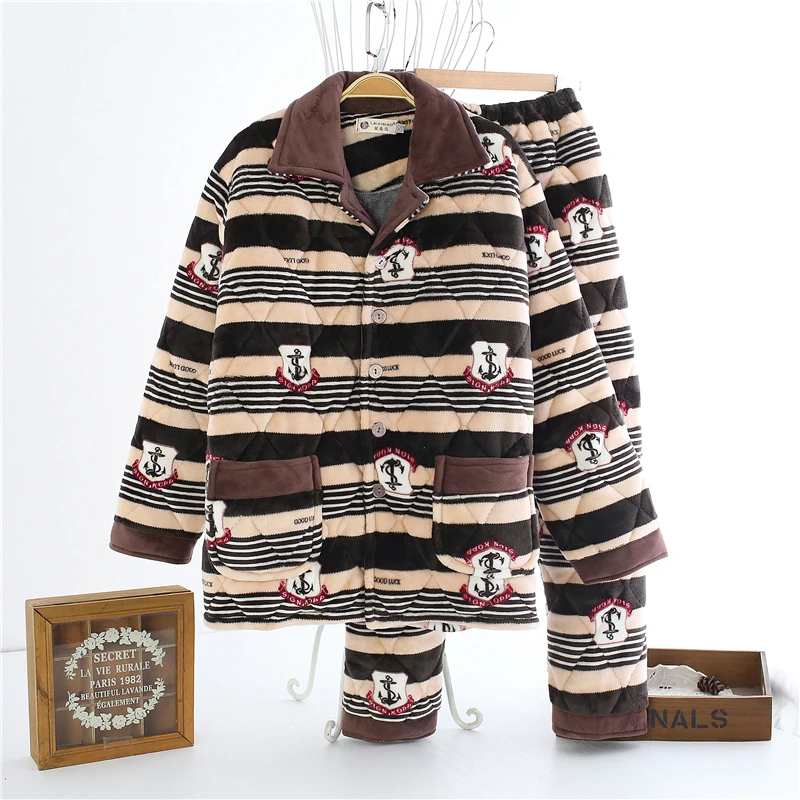 Men Winter Pajamas Suits Thick Warm Flannel Clothing Loose Leisure Pajama Wearing At Home Button Night Wear Clothes Men Nighty JW312 (11)