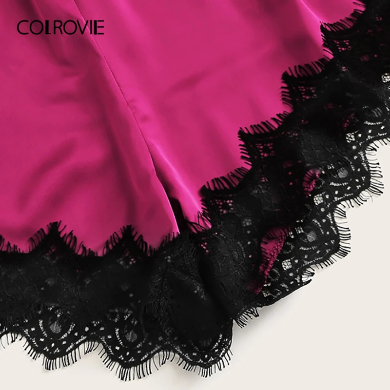 Женский атласный комбинезон COLROVIE кружевной на бретельках с перекрещенными