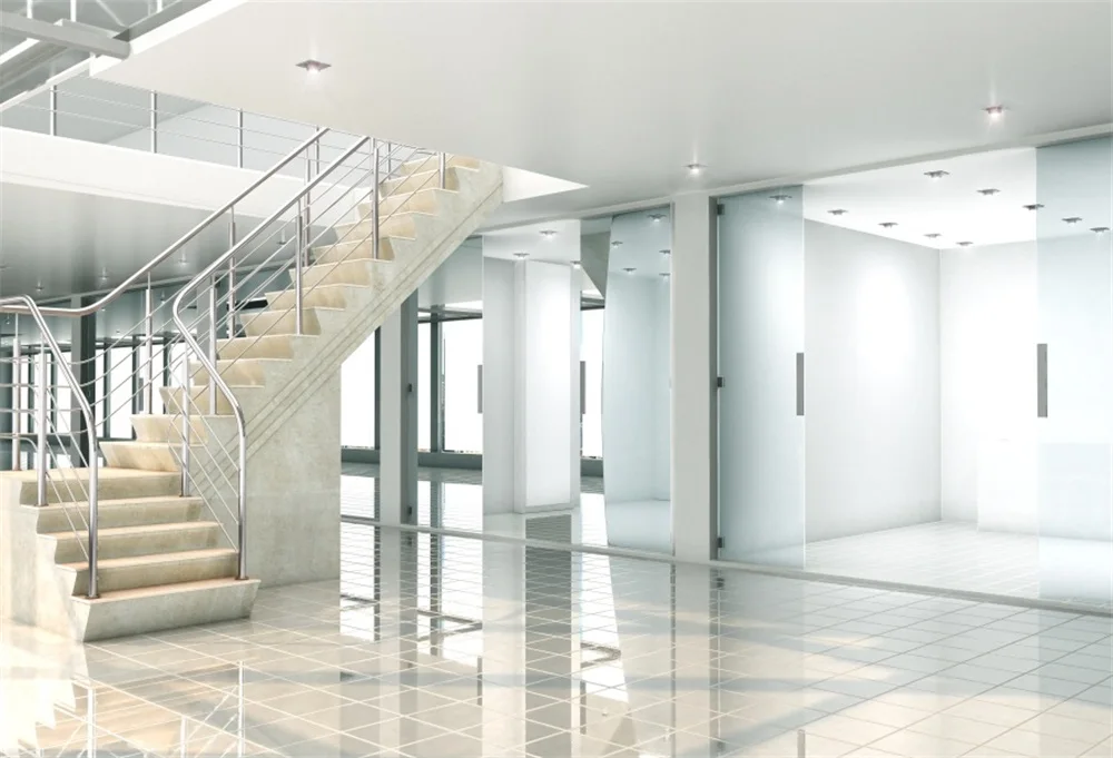 

Laeacco Modern Loft Living Room Staircase Entrance TV Shower Interior Photo Backgrounds Photography Backdrops For Photo Studio