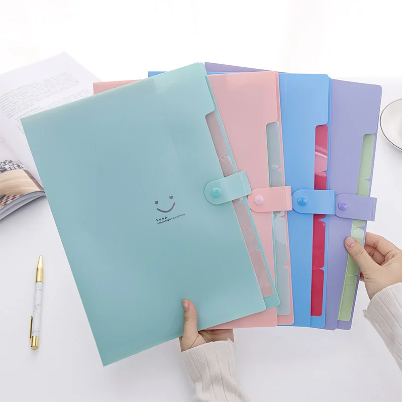 

5 Layers A4 Cute Expanding Wallet Solid Button Document Bag File Holder Pvc for School Office Supplies Stationery Storage Bags