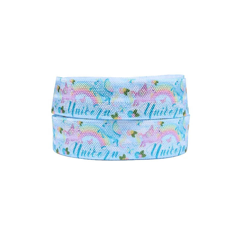 Free shipping printing foe ribbon 50 yards per lot 15mm rainbow and unicorn printed fold over elastic | Дом и сад