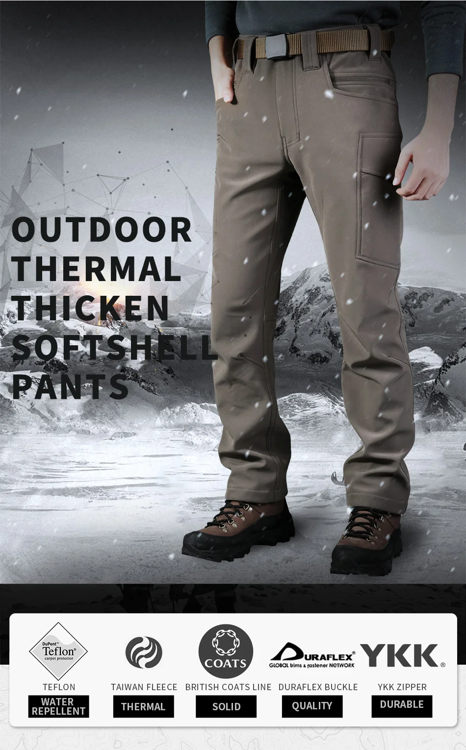CQB зимние треккинговые мужские Софтшелл брюки толстые водоотталкивающие устойчивые к царапинам эластичные брюки уличные походные брюки