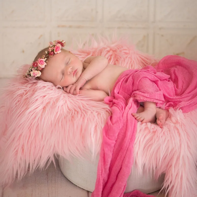 

Newborn Baby Infant Photography Blanket Faux Fur Rug Blankets Plush Photography Background Props Basket Stuffer Filler 50*60