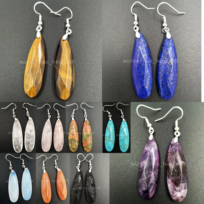 

Lapis Lazuli Opal Crystal Goldstone Howlite Unikate Volcanic rocks Tigers Eye Drop Women Men Dangle Earring WB535b