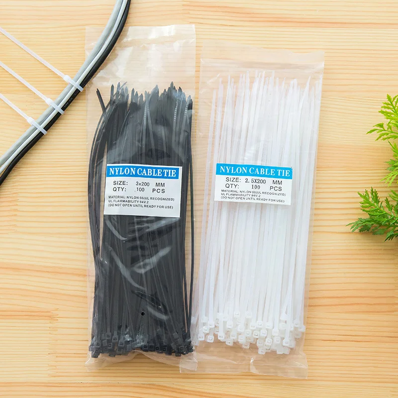 100Pcs/pack 2.5*150/200mm Self locking Plastic Nylon fasten zip Cable