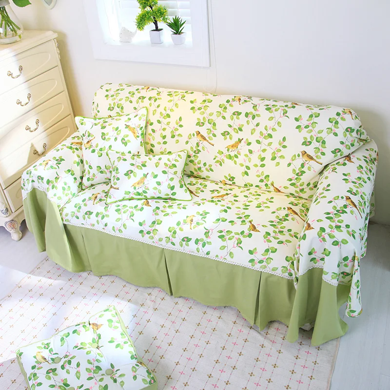 Rustic Sofa Cover Leaves And Birds Sofa cover Cotton Sofa Coverin Sofa