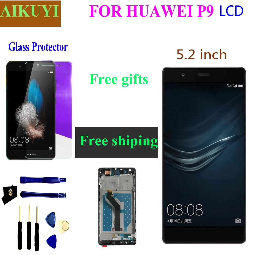 Скидка Новый 5,2 для huawei P9 EVA L09 L19 L29 ЖК дисплей с кодирующий преобразователь сенсорного экрана в сборе с заменой рамы