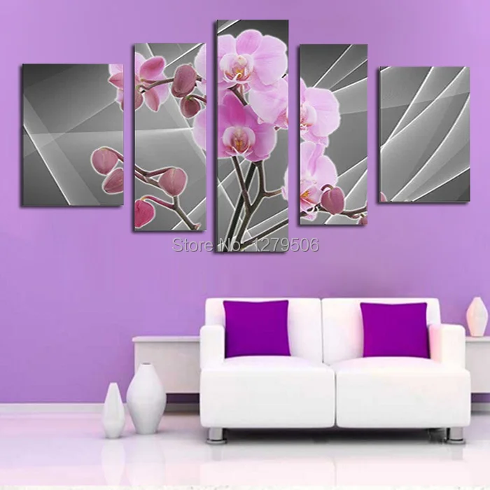 

5 Pcs/set 100% Hand-painted Mirror Flower Art Decoration Oil Painting On Canvas Wall Pictures For Living Room