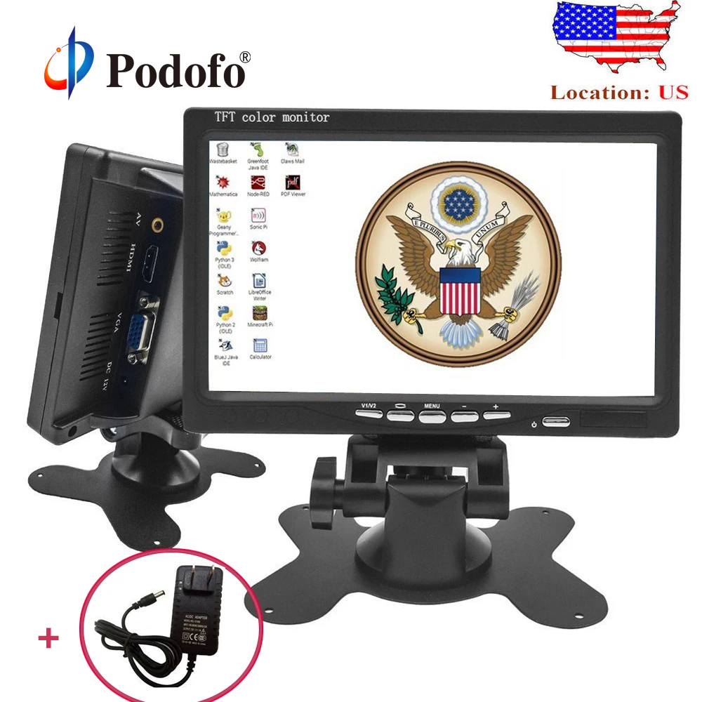 

Podofo 7" HD LCD Monitor Computer & TV Display CCTV Security Surveillance Screen HDMI LCD Monitors With HDMI/ VGA/ Video/ Audio