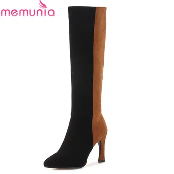 

MEMUNIA 2020 fashion style new knee high boots women mixed colors high heels boots pointed toe autumn winter boots shoes woman