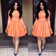 2017 Cocktailkleider Party Kleid Spitze Appliques Abendkleider Knielangen Abendkleider Oansatz Nigerianischen Robe De Soiree Longue