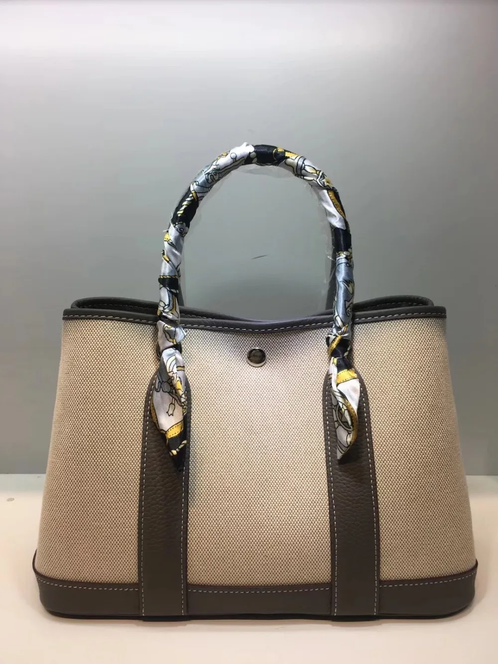 

2019 classic casual patchwork tote luxury women canvas&genuine leather garden party handbag daily top handle shoulder bag