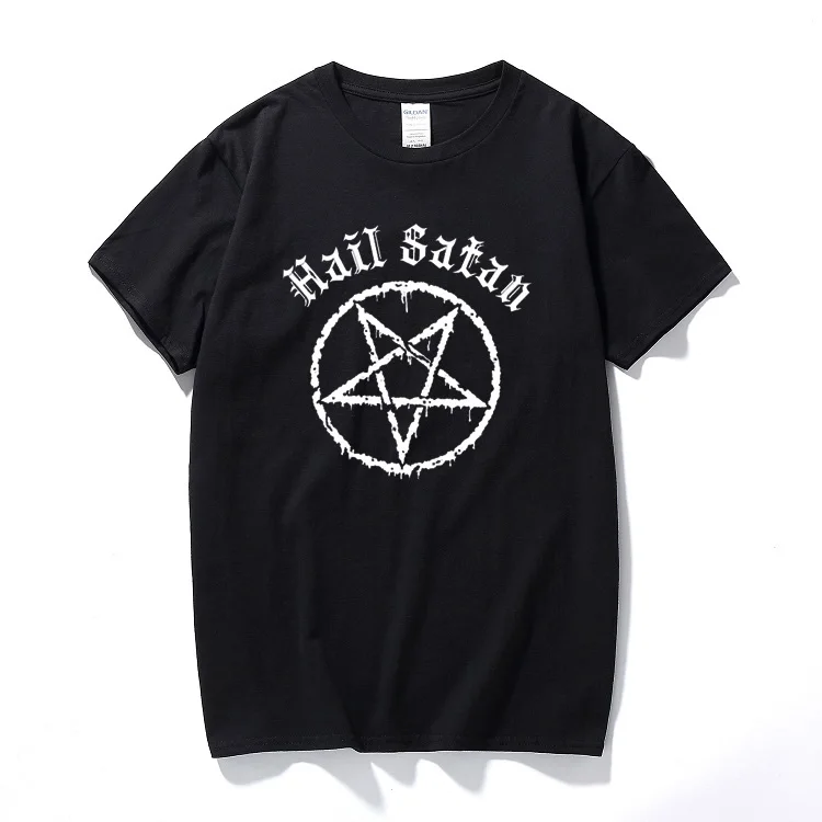 Футболка с надписью «Hail satan», пентаграмма в стиле рок, гот unholy satanic punk, эмо, альтернативный подарок, модная уличная футболка, homme - Цвет: black 2