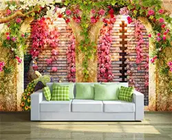 Пользовательские фото 3d росписи обоев Нетканые с цветочной арки павлин украшения живопись 3d настенные фрески обои для стен 3d