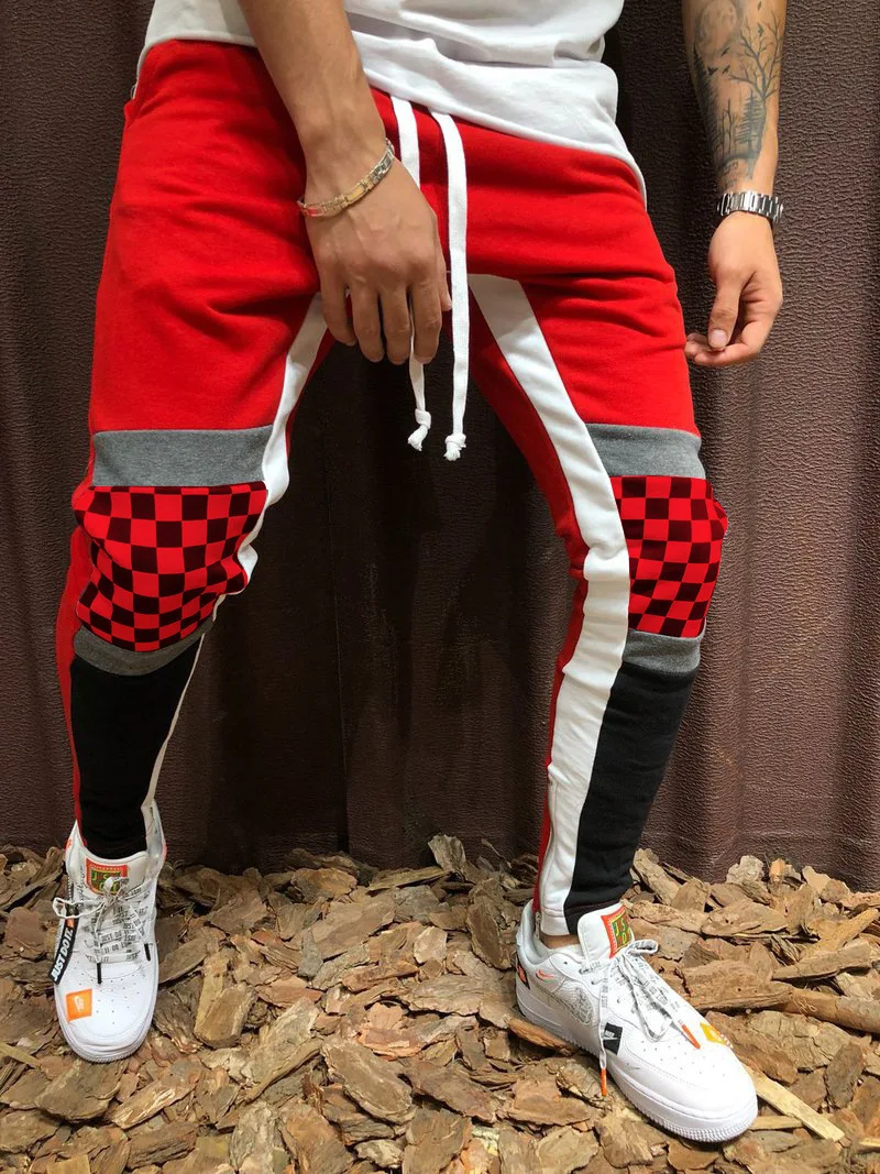 Спортивные штаны для мужчин хип-хоп Бодибилдинг луч ноги брюки для бега тренажерный зал Кроссфит брюки для бега - Цвет: red