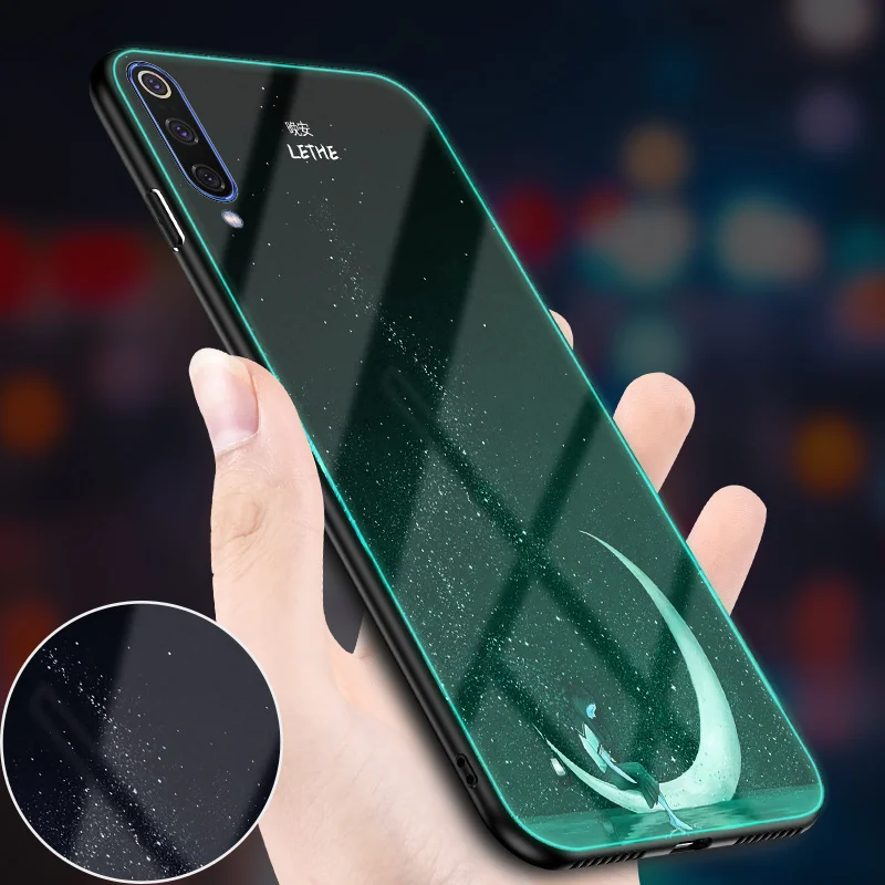 Case for Xiaomi MI 9 SE Case Tempered Glass Luminous Shockproof Cartoon Wolf Cover for Xiaomi MI 9 MI9 SE Case