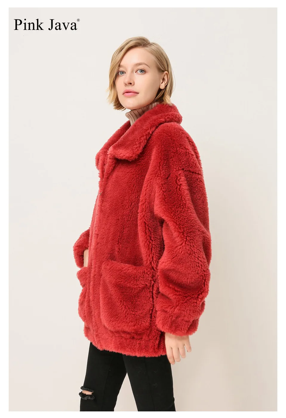 Top PINK JAVA QC1867 new arrival free shipping real sheep fur coat  camel teddy coat over size winter women coat  dress fashion warm 12
