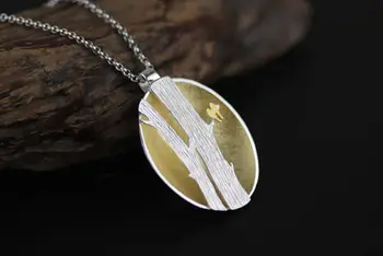 

925 Sterling Silver Golden Birds Tree Oval Pendant (no chain) A2278