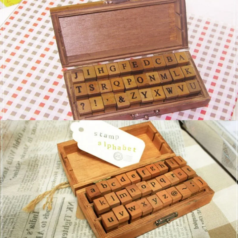 

30pcs Wooden alphabetic seal Romantic Handwriting Alphabet Letter Stamp Retro Vintage Craft Wooden Box Alphabet Number Stamp