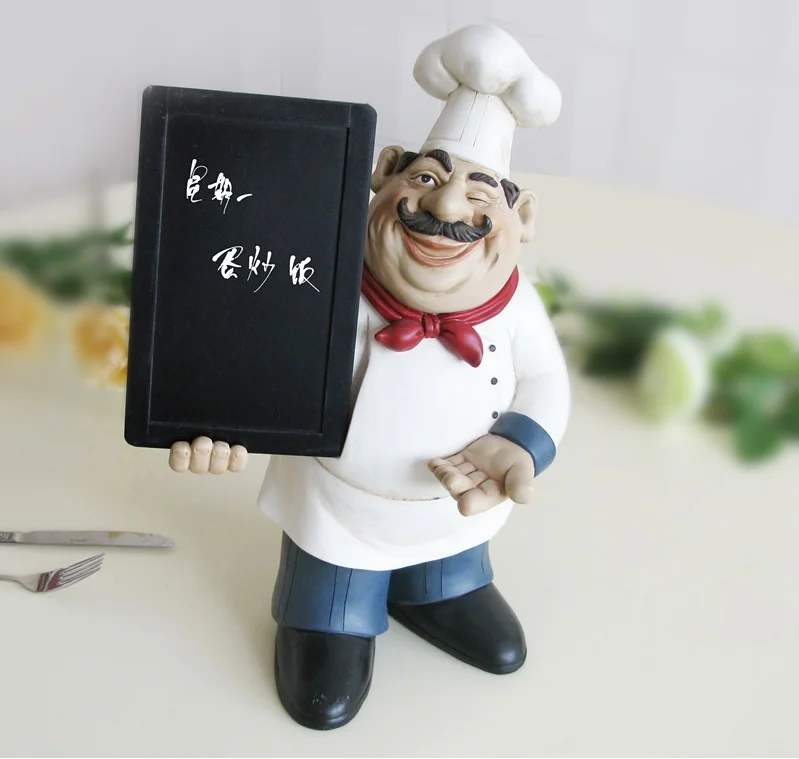12x19cm Restaurant Chef Statue Home Kitchen Ornament Figurine Table Decor Welcome Board 1