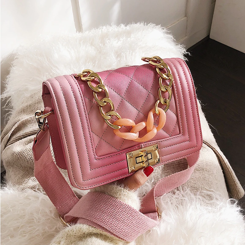 

Discoloration quilted bag women designer 2019 handbag chain famous brand shoulder channel messenger luxury ladies crossbody tote