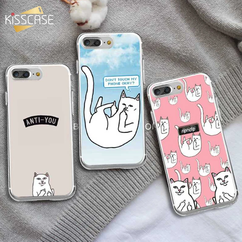 KISSCASE Funny Cat Case For iPhone 5 5S SE 6 6S 7 8 X Adorable Soft Silicon Cases Plus Capinhas Capa |