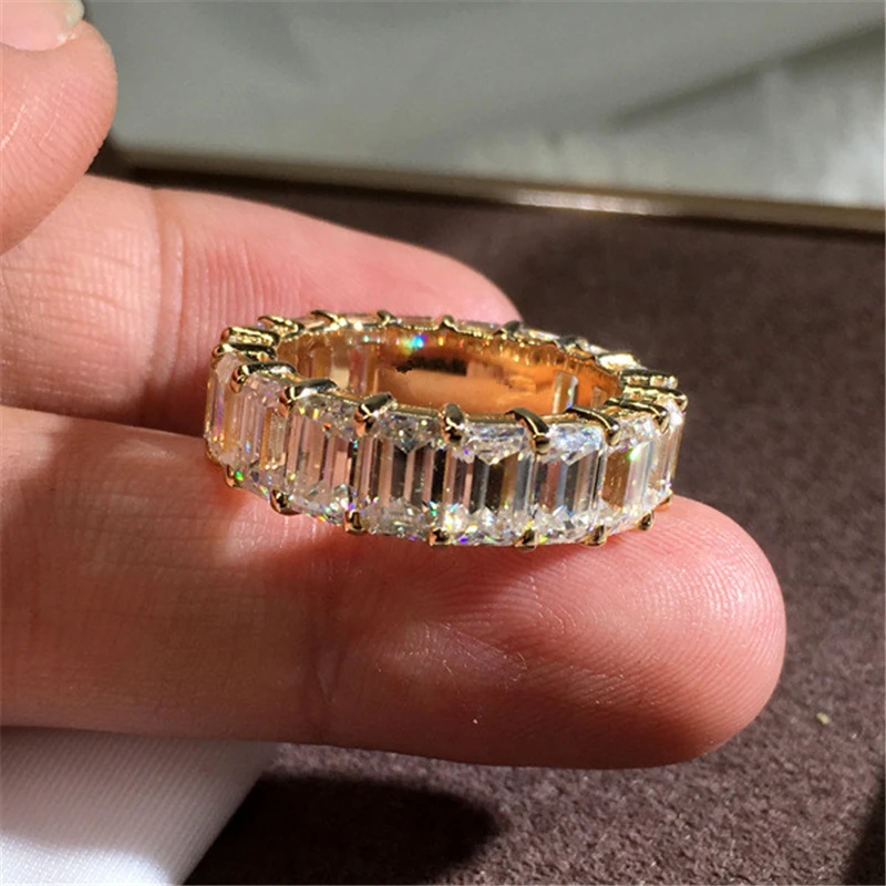 Luxury Full Rectangular Zircon Engagement Ring Gold Delicate Lovers Wedding Rings for Women Fashion Jewelry Gifts bague femme Q4