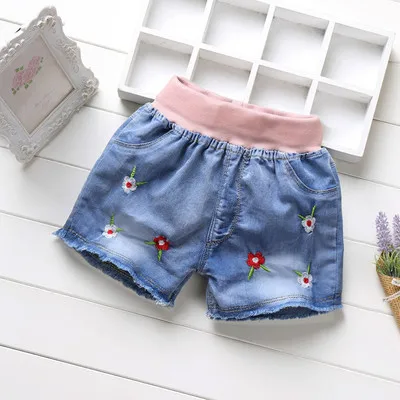 Летние модные мягкие джинсовые шорты с карманами для девочек; повседневные брюки для малышей; Детские шорты; детская одежда - Цвет: Color as shown