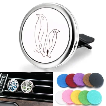 

New Penguin Car Air Vent Freshener Perfume Diffuser Car Clip Aromatherapy Essential Oil Diffuser Locket Stainless Steel Necklace
