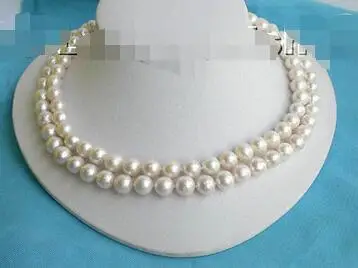 

Free Shipping>> new hot 17" 2row 10mm round white freshwater pearls necklace