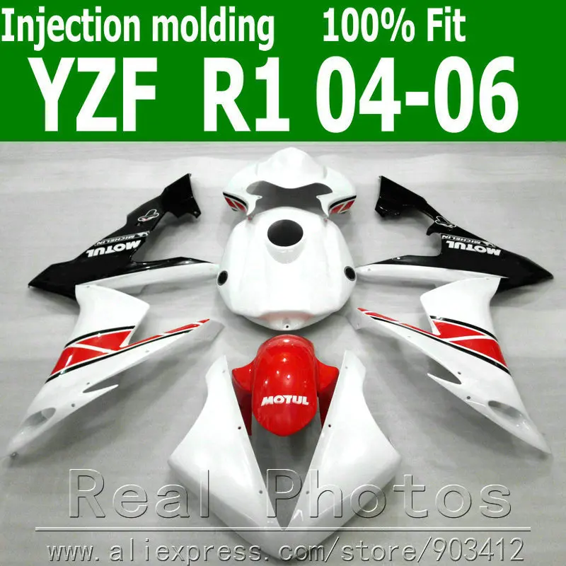 100% комплект обтекателей под давлением для YAMAHA R1 2004 2005 2006 белый красный черный
