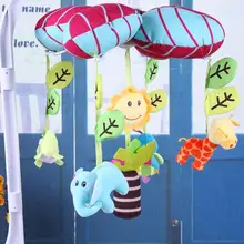 Cute cartoon animal Baby Stroller Soft Plush Rattle Toy Plush Bed Wind Chimes Crib Bell Kids Hanging Toy w/ Music Box