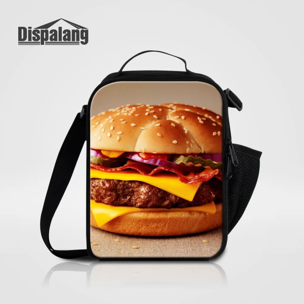 Dispalang Children Lunch Bag Hamburgers Print Insulated Lancheira Picnic Food Bag Zipper Thermal
