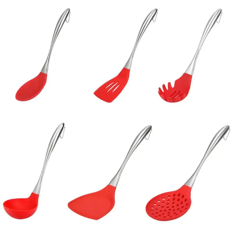 

Silicone Kitchen Utensils with Stainless Steel Handle Non-stick Cookware Antibacterial Food Grade Silicone Friendly Material
