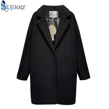 

ZH Best Selling Coat Women Woolen Overcoat Winter Autumn Warm Casual Coat Female Solid Color Outerwear