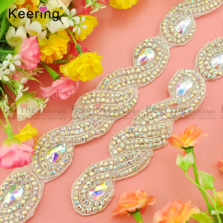 

High Quality Sparkling AB Rhinestone Beaded Trim For Wedding Decoration WRA-694