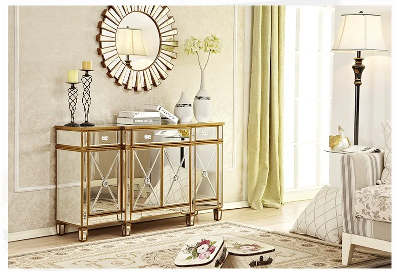 Зеркало и гламурный шкаф с золотой консолью/боковая мебель/хранение в гостиной