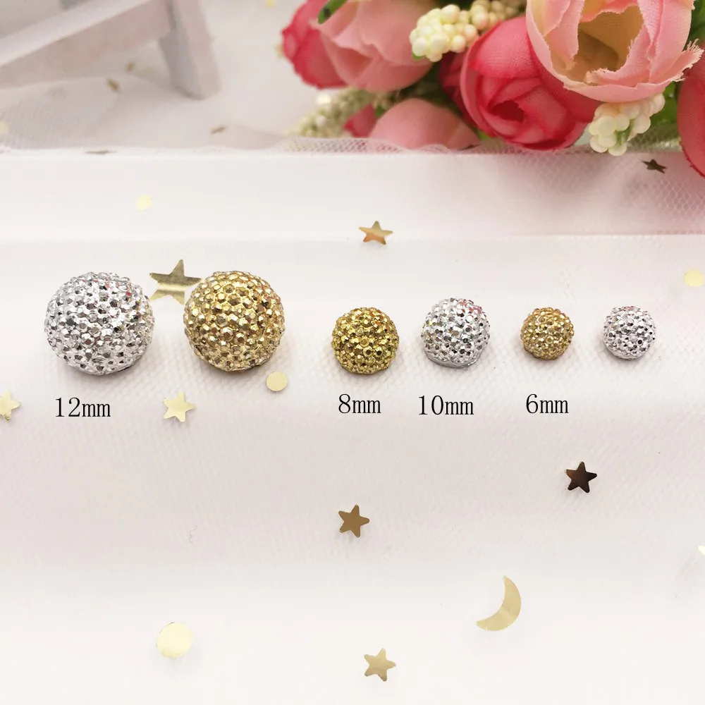 

New silver and gold Resin 6/8/10/12mm 3D half Ball beads Flatback Rhinestone applique scrapbook DIY buttons ornaments SF691-697
