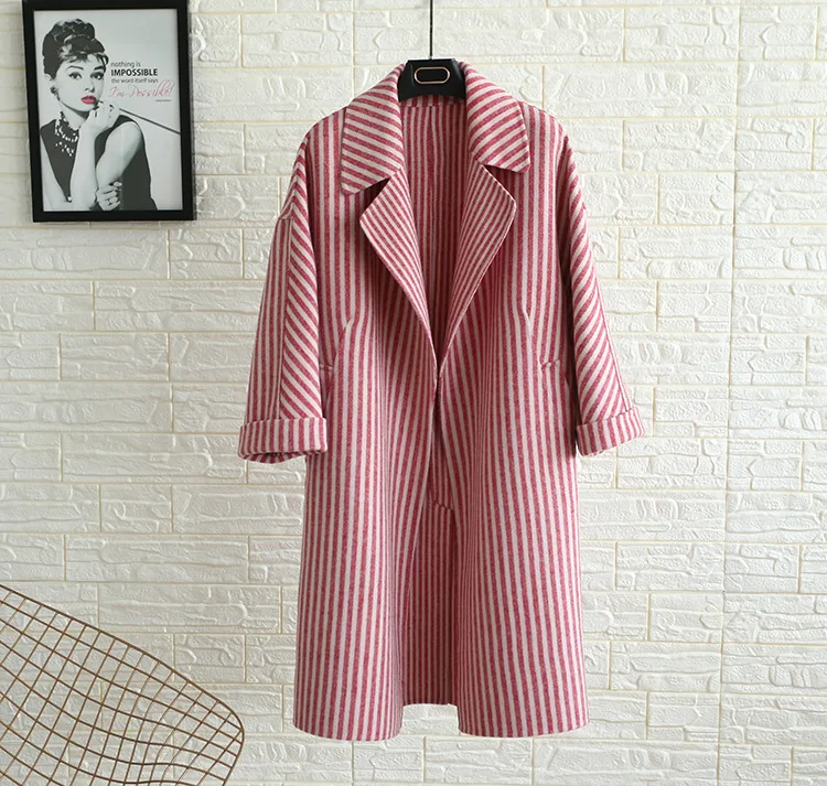 100 Haute Laine Manteau Nouveau De Survêtement Qualité Femelle 2018 Hiver Femmes Automne Rayé Main Lâche Mode wfqEzdxgn
