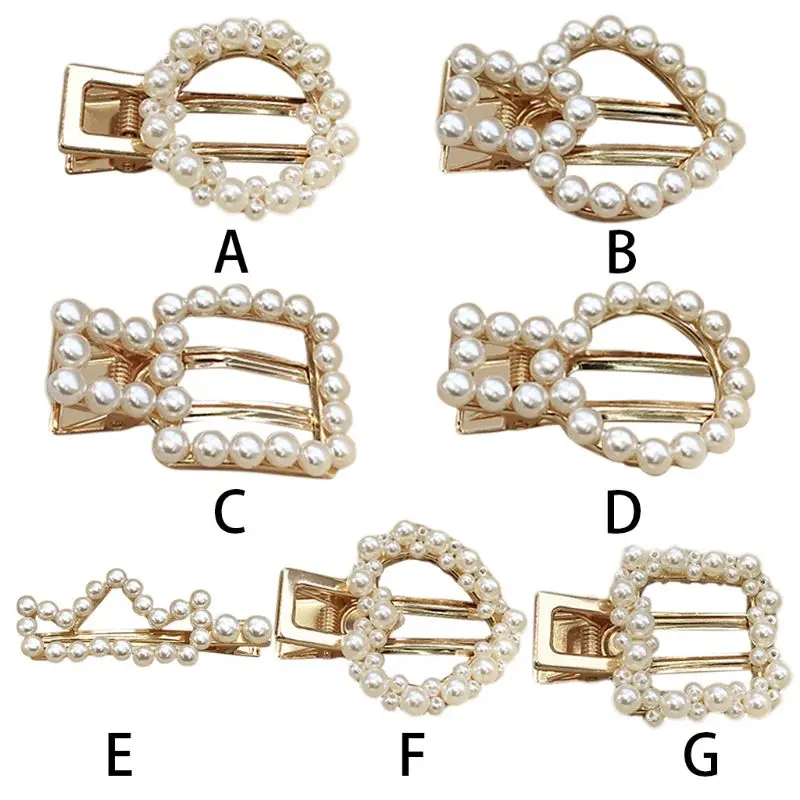 

Sweet Girl Metallic Polished Duckbill Hair Clips Korean Style Women Braided Faux Pearl Hollow Out Geometric Barrettes Hairpins