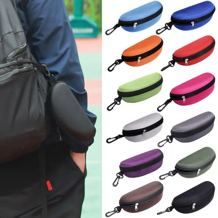 Portable Sunglasses Case Glasses Protector Lightweight Zipper Eyeglass Shell with Carabiner New