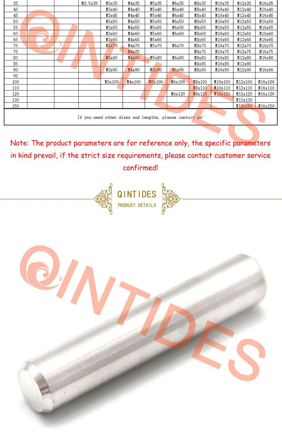 QINTIDES m1.5 параллельные стержни 304 нержавеющая сталь высокоточные цилиндрические фиксирующий штифт GB119 M1.5* 5/6/8/10/12/14/16/18/20